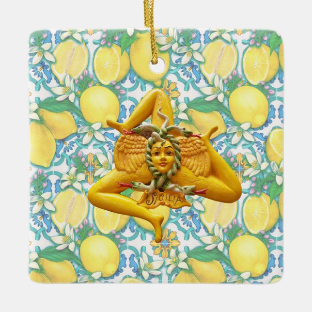 Sicilia Trinacria Flower Lemon Sicily Italy Floral Ceramic Ornament (Front)