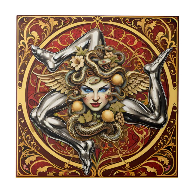 Sicilia Trinacria Sicilian design  Tile (Front)
