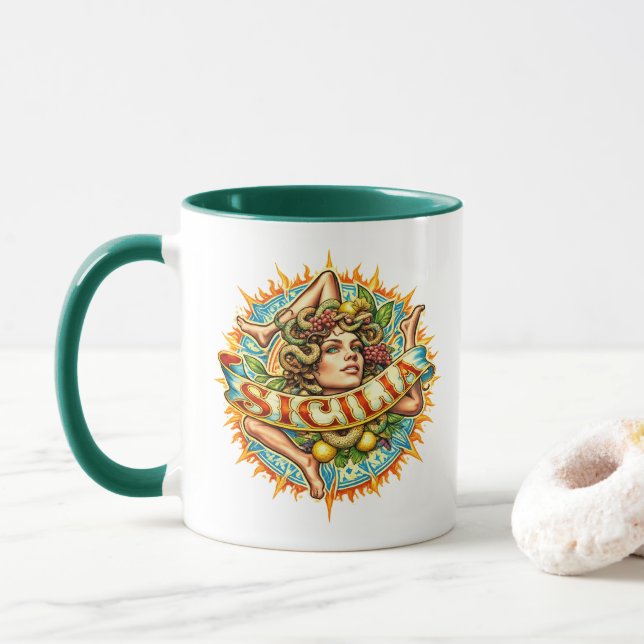 Sicilia Trinacria Sun  Mug (With Donut)