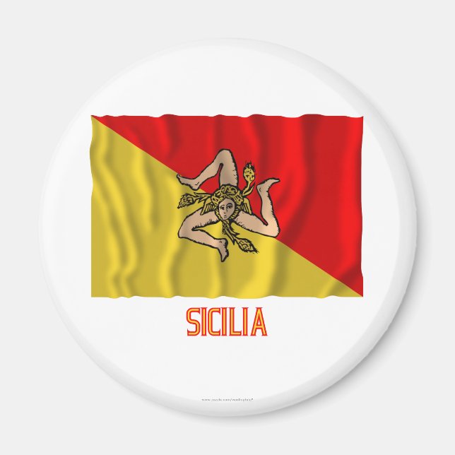 Sicilia waving flag with name magnet (Front)