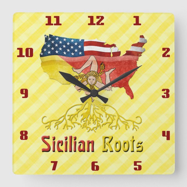 Sicilian American Roots Square Wall Clock (Front)