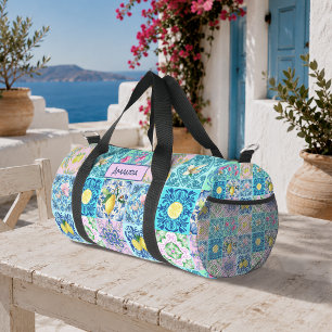 Sicilian Azulejo Turquoise Citrus Mediterranean Duffle Bag