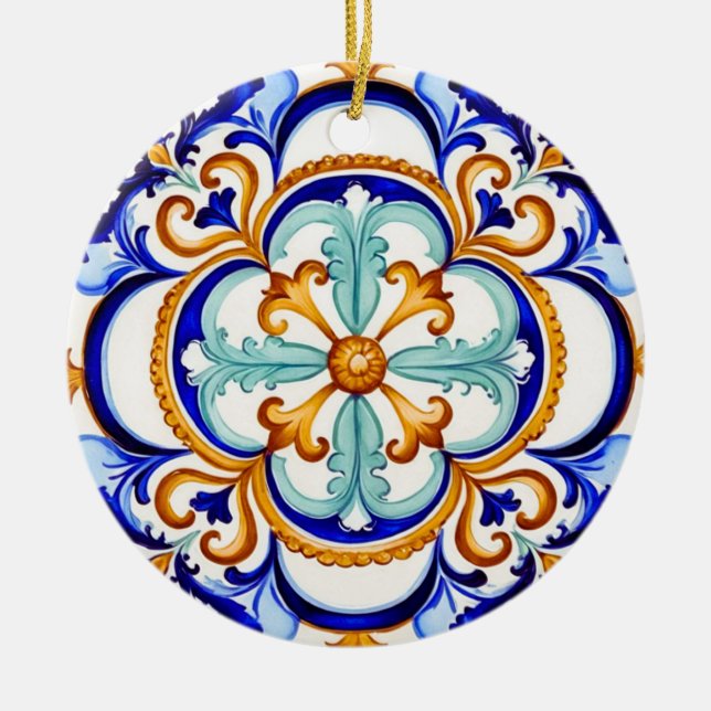 Sicilian Baroque Flower II Ceramic Ornament (Front)