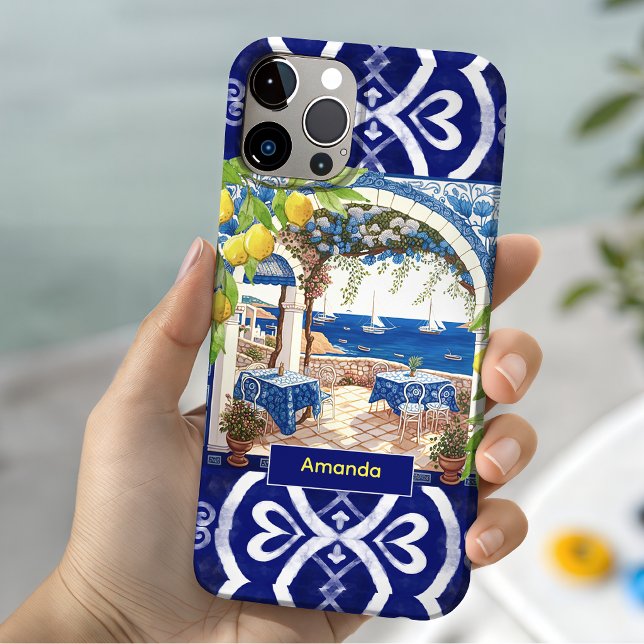 Sicilian Blue Majolica Citrus Tile Pattern Case-Mate iPhone Case (Creator Uploaded)