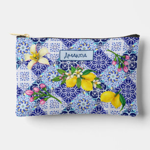 Sicilian blue Mediterranean citrus ceramic tiles Accessory Pouch
