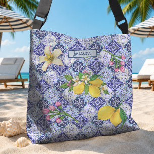 Sicilian Blue Mediterranean Citrus Tiles Crossbody Bag