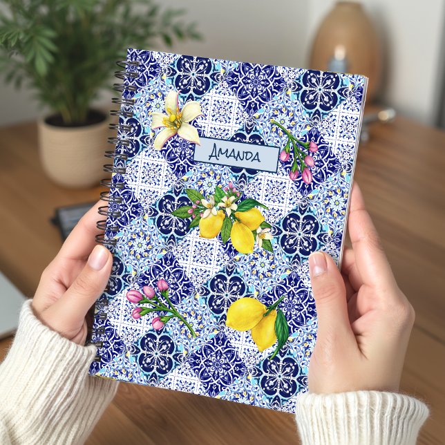 Sicilian Blue Mediterranean Majolica Citrus Tile Notebook (Creator Uploaded)