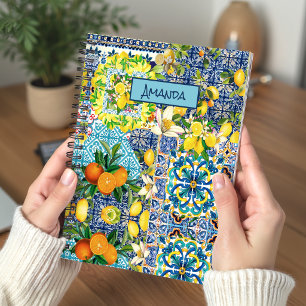 Sicilian Blue Turquoise Citrus Floral Chic Notebook