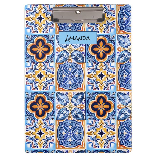  Sicilian Blue white Mediterranean ceramic tiles Clipboard (Front)