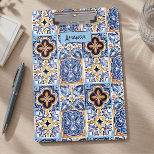 Sicilian Blue White Mediterranean Ceramic Tiles Clipboard