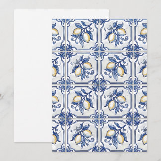 Sicilian Blue & White Tiles With Lemons Invitation