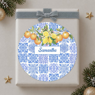 Sicilian blue yellow citrus Mediterranean azulejo Classic Round Sticker