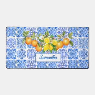 Sicilian blue yellow citrus Mediterranean azulejo  Desk Mat