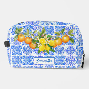 Sicilian blue yellow citrus Mediterranean azulejo  Dopp Kit