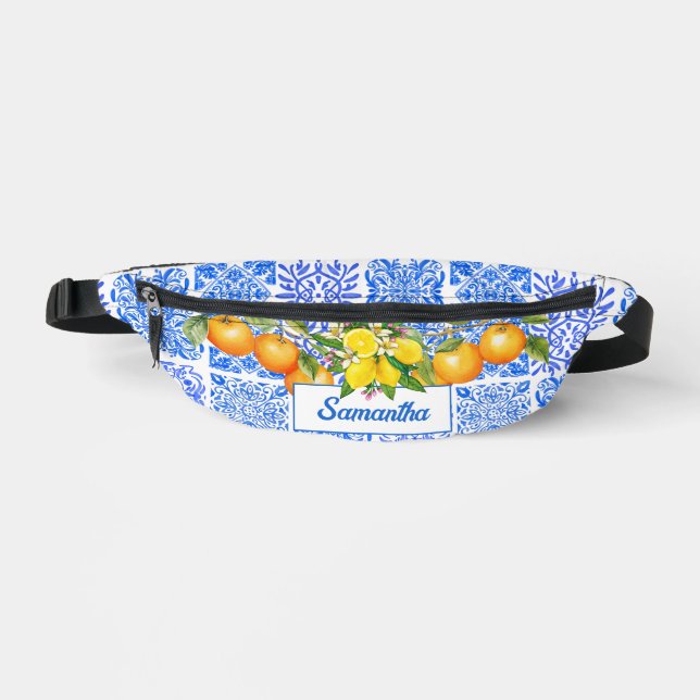 Sicilian blue yellow citrus Mediterranean azulejo Fanny Pack (Front)