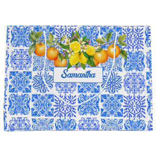 Sicilian blue yellow citrus Mediterranean azulejo Large Gift Bag