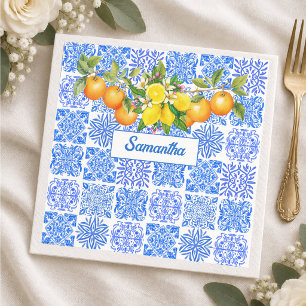 Sicilian blue yellow citrus Mediterranean azulejo  Napkin