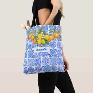 Sicilian blue yellow citrus Mediterranean azulejo  Tote Bag