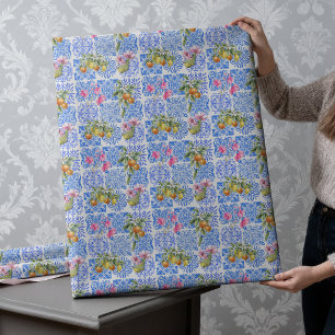 Sicilian blue yellow citrus Mediterranean azulejo  Wrapping Paper