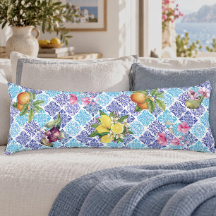 Sicilian citrus floral Mediterranean azulejo tiles Body Pillow