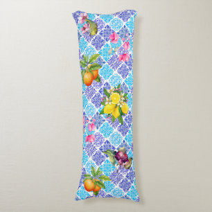 Sicilian citrus floral Mediterranean azulejo tiles Body Pillow