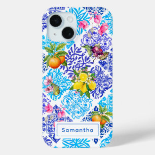 Sicilian citrus floral Mediterranean azulejo tiles iPhone 15 Case
