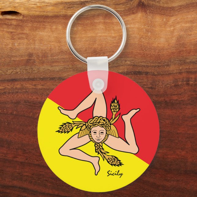Sicilian flag, emblem & Sicily holiday / sports Keychain (Front)