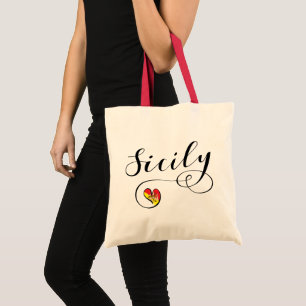 Sicilian Flag Heart, I Love Sicily Tote Bag