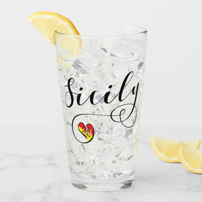 Sicilian Flag Heart, Sicily Glass (Front Ice)