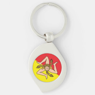 Sicilian flag with triskelion metal swirl keychain