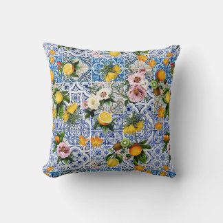 Sicilian flowers and lemon pattern throw pillow