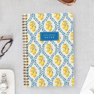Sicilian Lemon + Blue Trellis Personalized Notebook