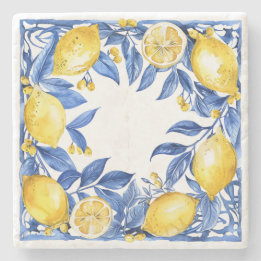 Sicilian Lemon Tiles Pattern Mediterranean Dolce  Stone Coaster