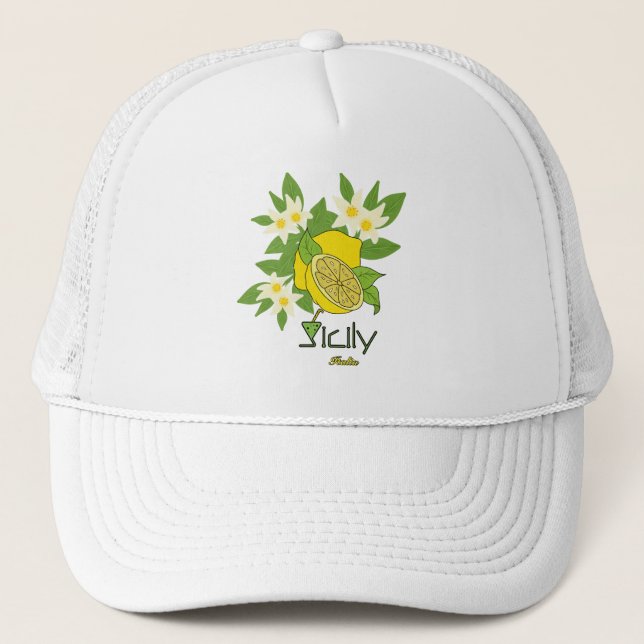 Sicilian Lemon Tree – Fresh Italy Inspired Design Trucker Hat (Front)