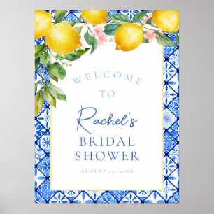 Sicilian Lemons Blue Tiles Bridal Shower Welcome Poster