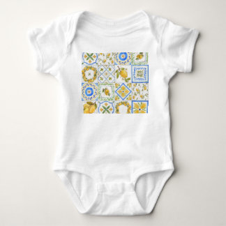 Sicilian Lemons Watercolor Square Pattern Baby Bodysuit