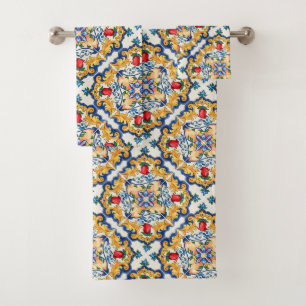 Sicilian Majolica Colorful Tile Pattern Bath Towel Set