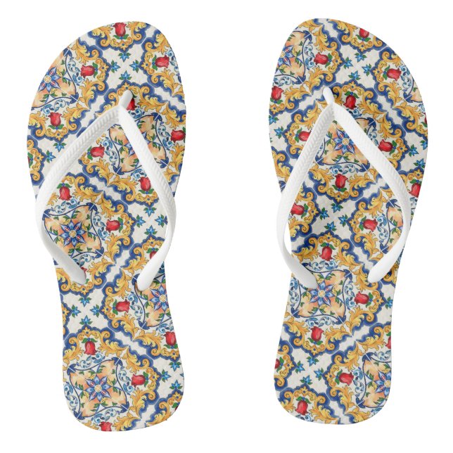 Sicilian Majolica Colorful Tile Pattern Flip Flops (Footbed)