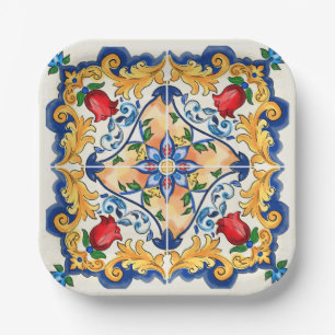Sicilian Majolica Colorful Tile Pattern Paper Plate