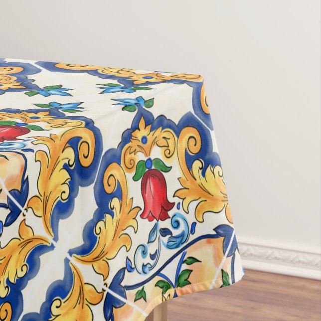 Sicilian Majolica Colorful Tile Pattern Tablecloth (In Situ)