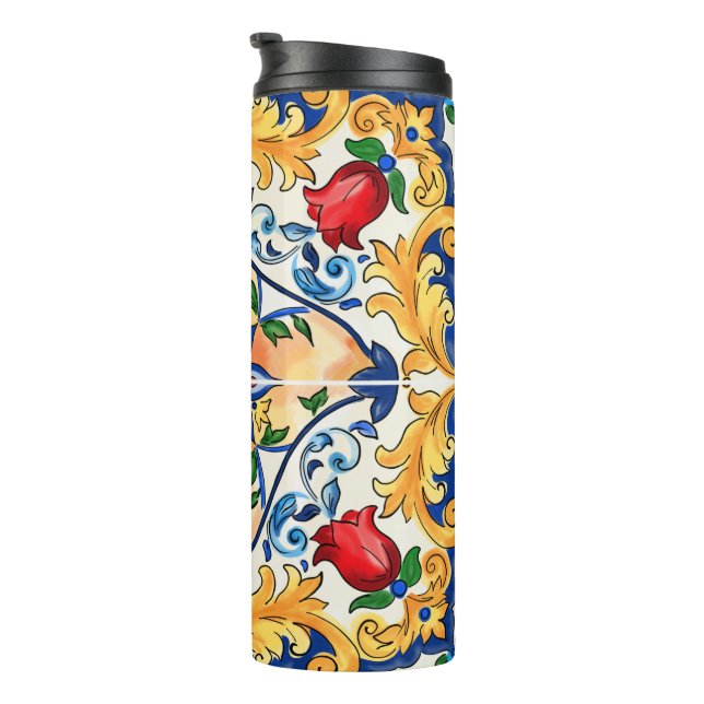 Sicilian Majolica Colorful Tile Pattern Thermal Tumbler (Rotated Right)