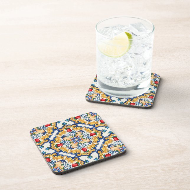Sicilian Majolica Colourful Tile Pattern Coaster (Right Side)