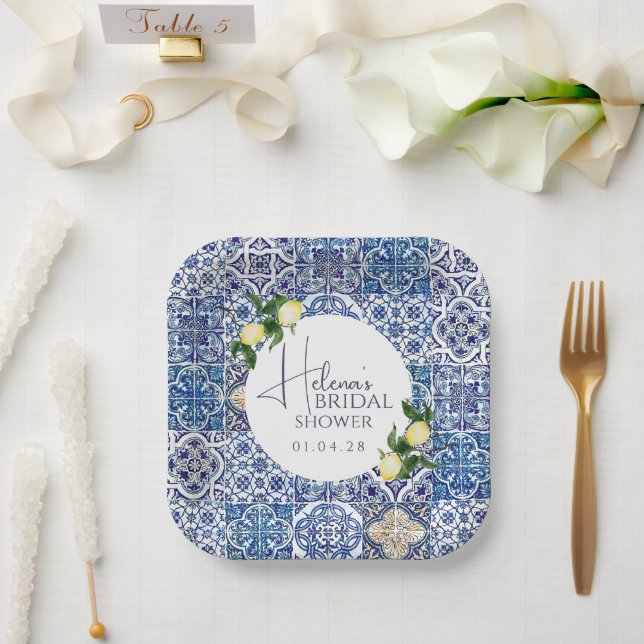 Sicilian Majolica Paper Plate – Lemon Theme (Wedding)