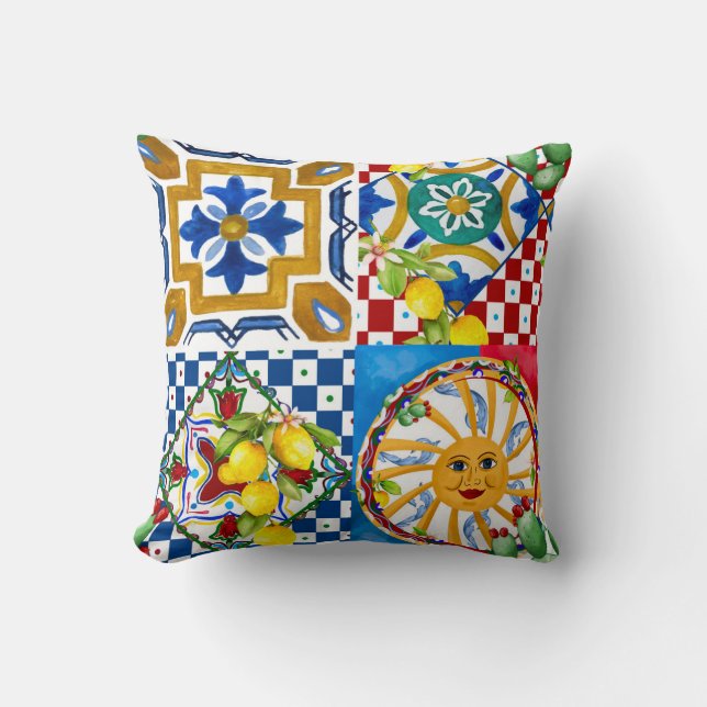 Sicilian,majolica,sun,tiles,lemons   throw pillow (Front)