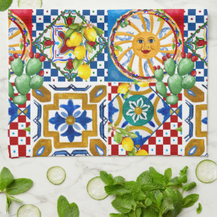 Sicilian,majolica,tiles,lemons   kitchen towel