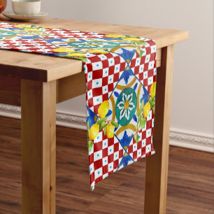 Sicilian,majolica,tiles,lemons long table runner