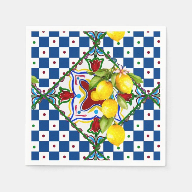 Sicilian,majolica,tiles,lemons Napkin (Front)