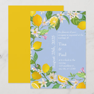 Sicilian Mediterranean Blue Lemon Wedding Invitation