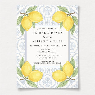 Sicilian Mediterranean Blue Lemons Bridal Shower Invitation