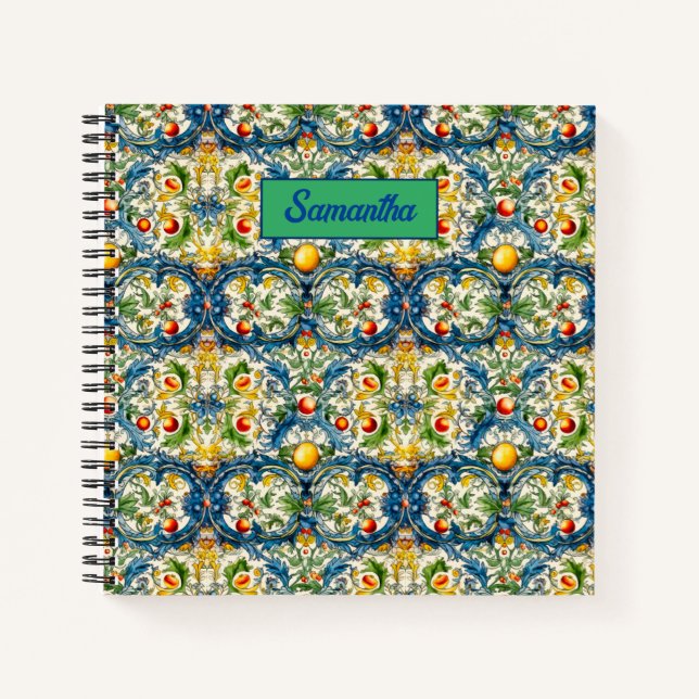 Sicilian Mediterranean Blue Tile Citrus Notebook (Front)